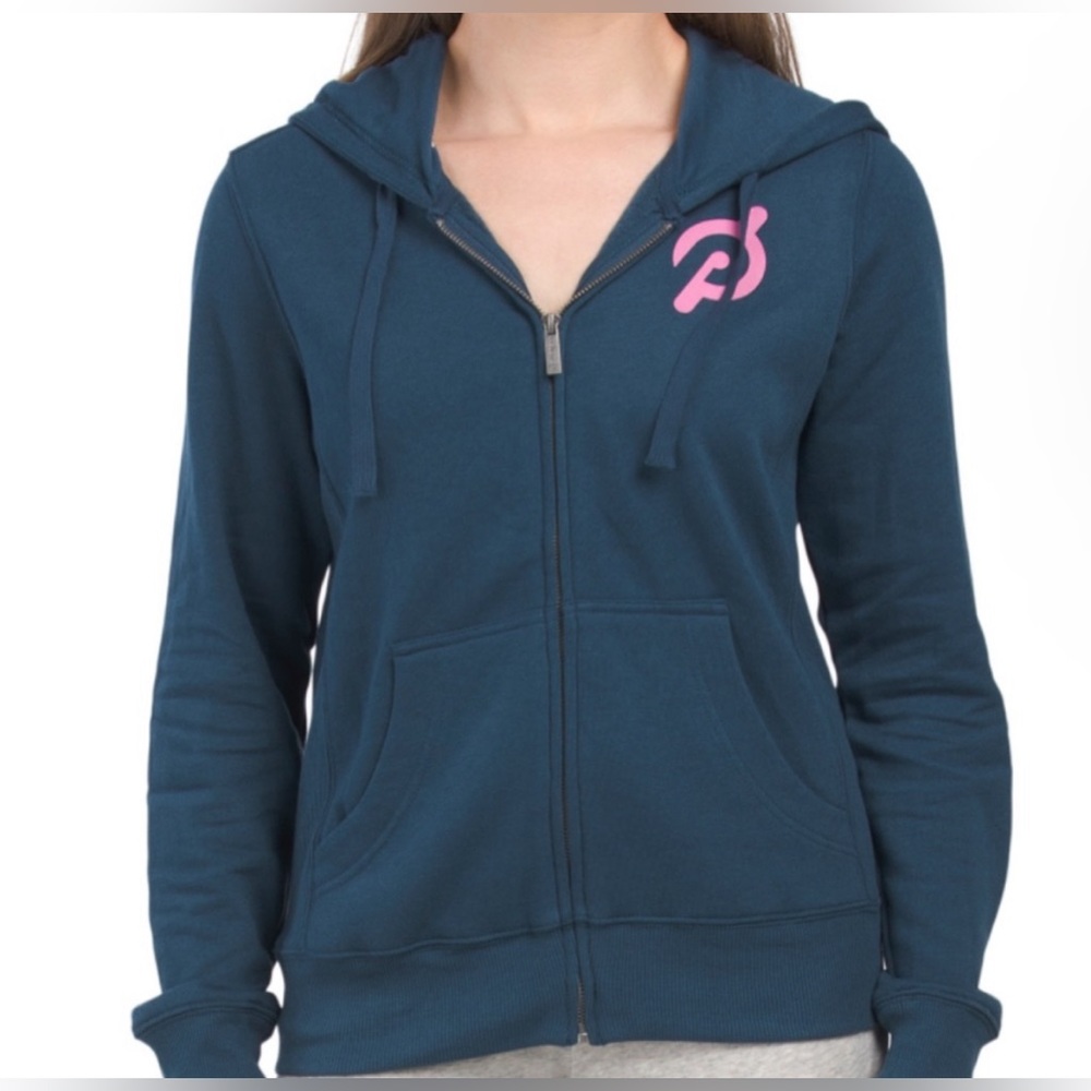 PELOTON Woman's Navy Zip Up Hoodie with Graphic on Back